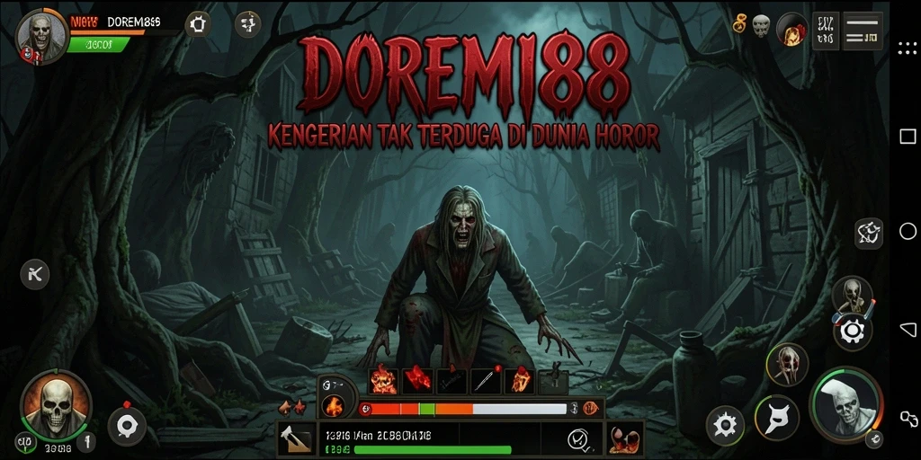 Screenshot DOREMI88 menampilkan suasana mencekam dan gameplay horor yang intens.