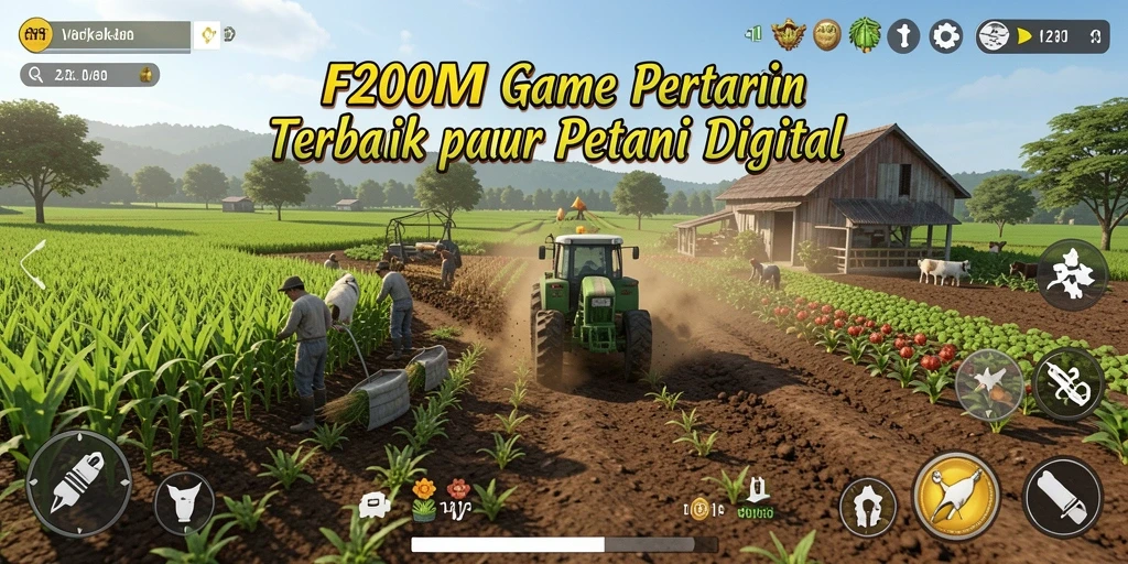 Tampilan gameplay menarik dengan kebun yang subur dan hewan ternak.