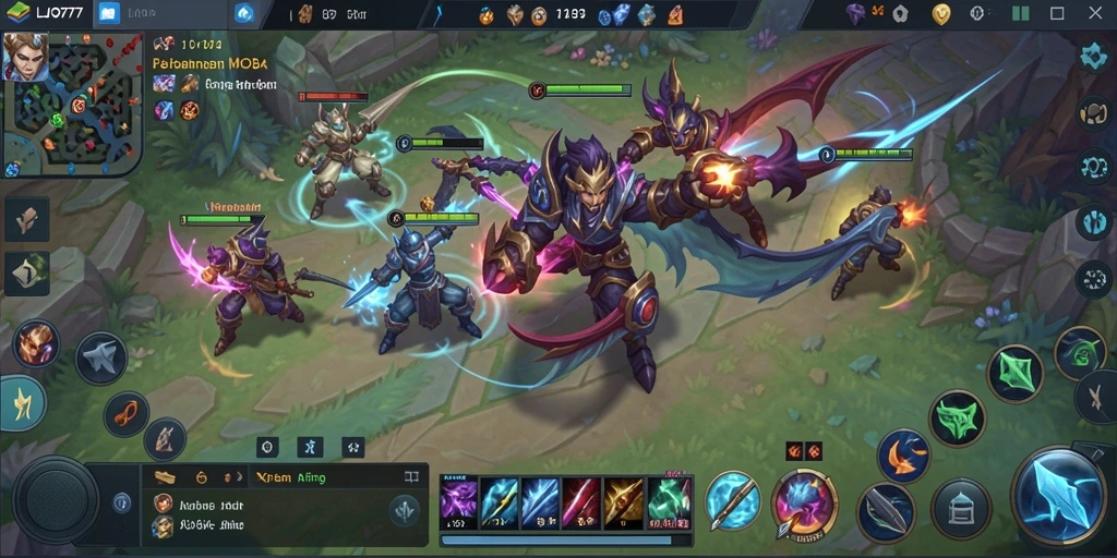 Tangkapan layar LJO777 menunjukkan aksi pertempuran yang seru dalam permainan MOBA.