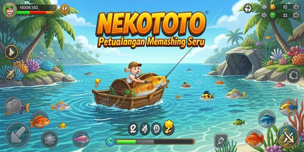 Tampilan gameplay NEKOTOTO dengan pengalaman memancing yang seru.