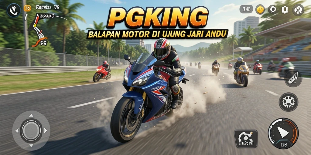 Gameplay PGKING yang mendebarkan dengan motor balap cepat.