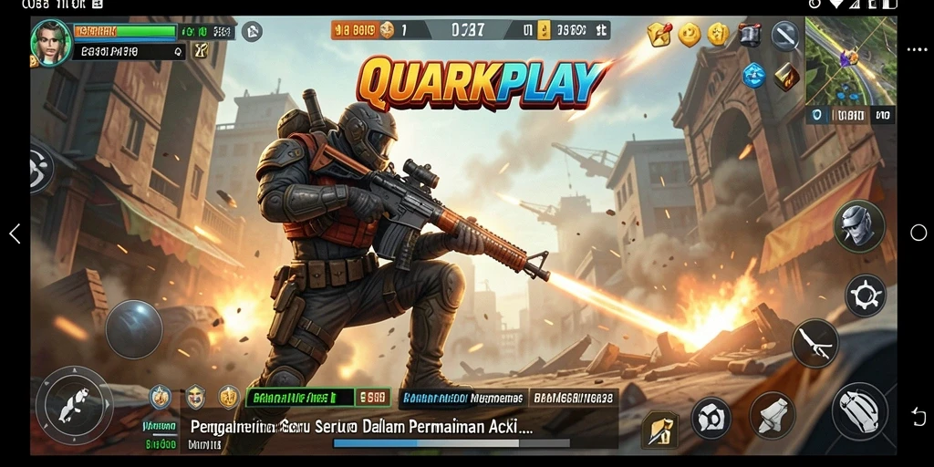 Screenshot utama menunjukkan aksi seru dan intens dari gameplay QUARKPLAY.