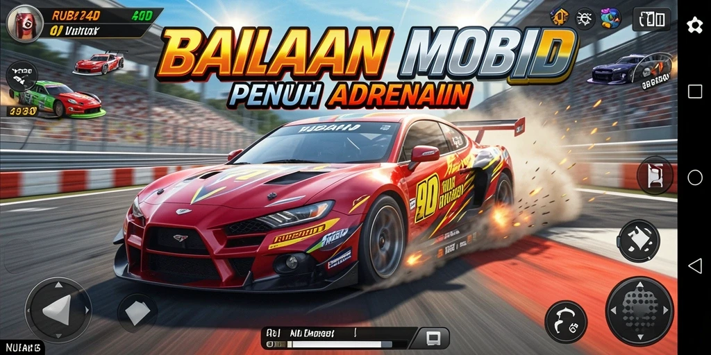 Screenshot gameplay RUBAH4D memperlihatkan balapan yang mendebarkan dan mobil yang berbeda.